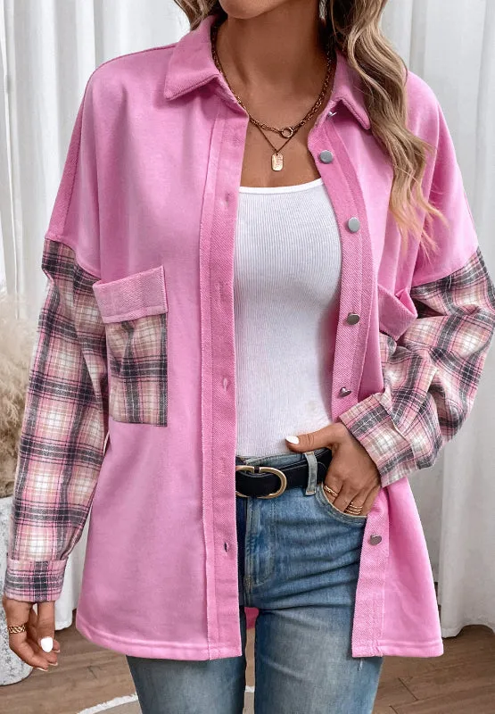 Plaid Button Up Shacket with Chest Pockets