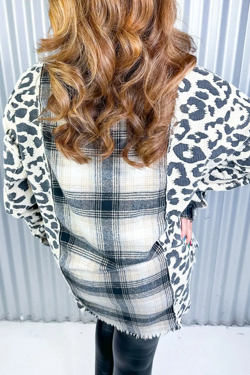 Plaid Leopard Patchwork Shacket Plus Size