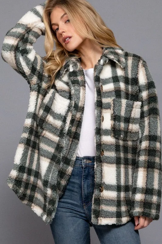 Plaid Oversized Faux Fur Shacket