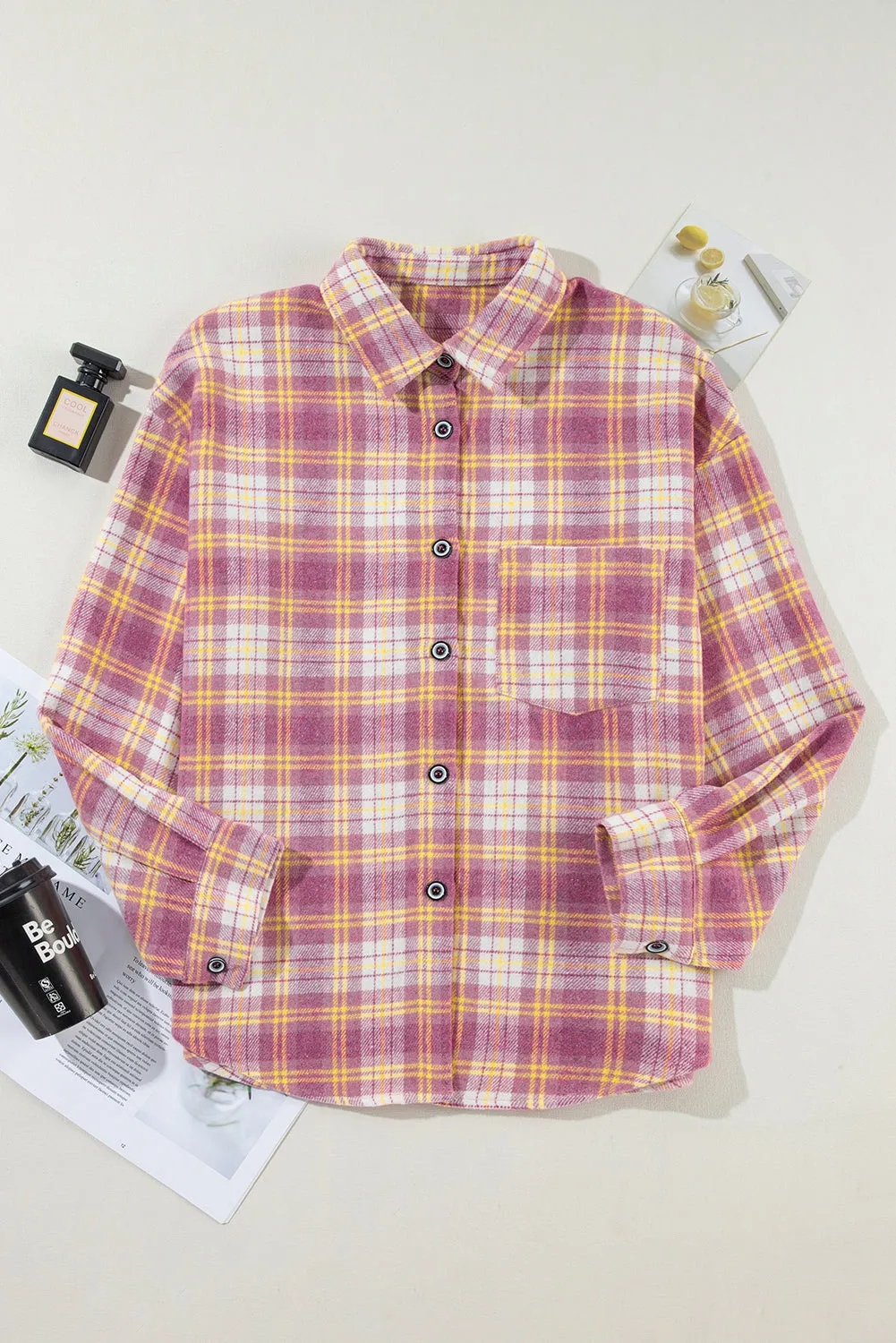 Plaid Pocketed Long Sleeve Shacket