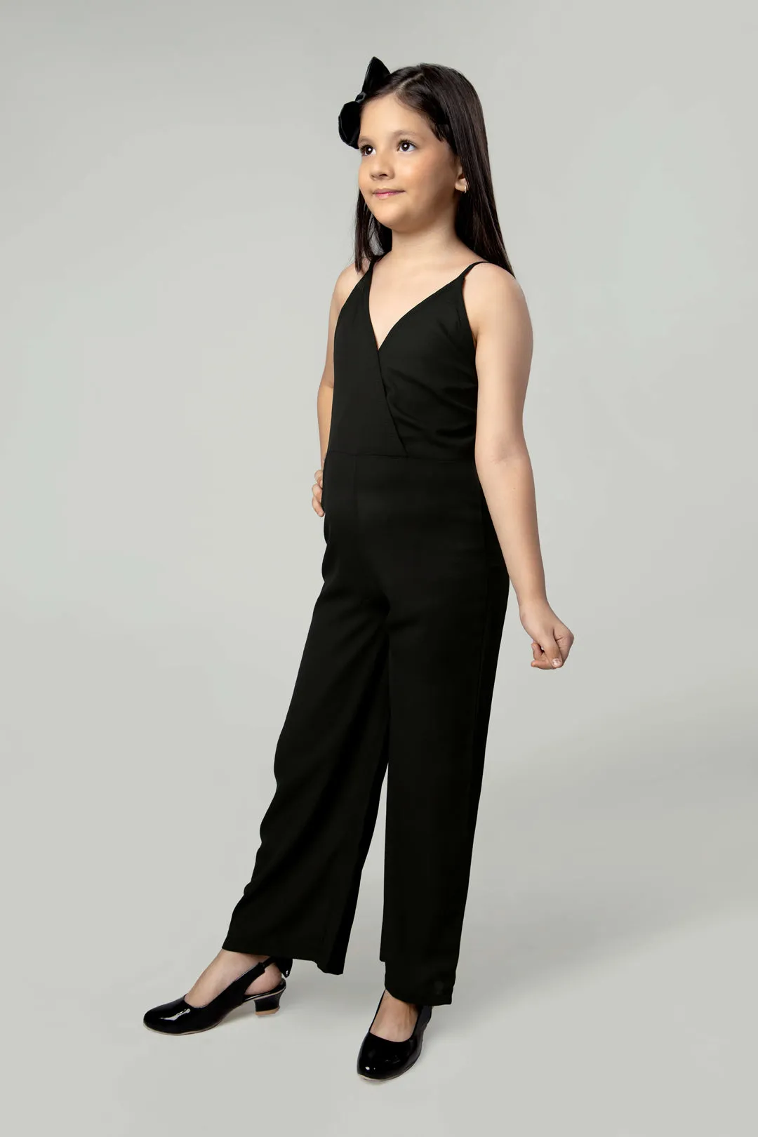 Plain Strappy V Nack Jumpsuit For Girls