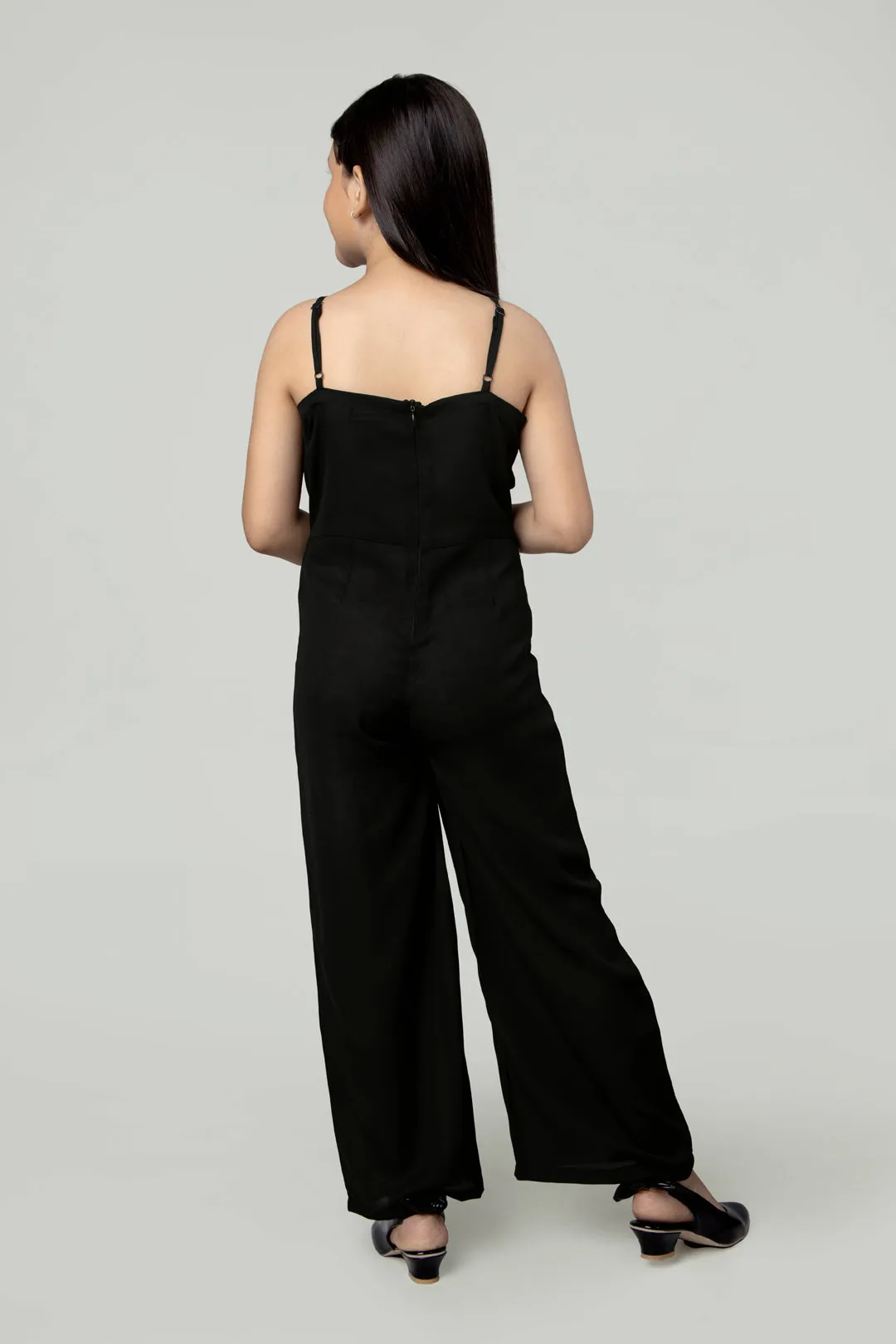 Plain Strappy V Nack Jumpsuit For Girls