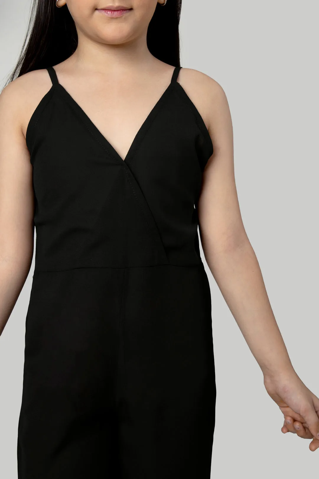 Plain Strappy V Nack Jumpsuit For Girls