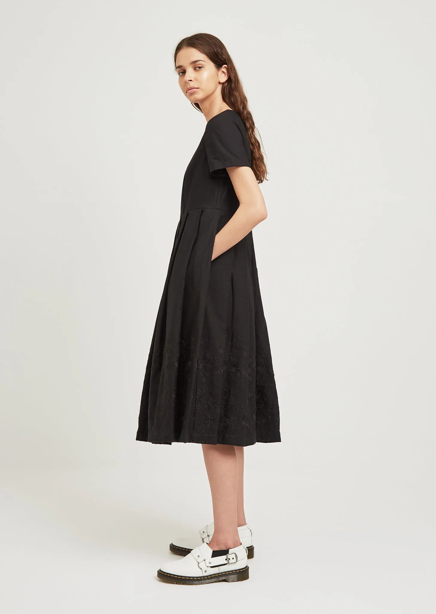 Pleated Embroidered Dress