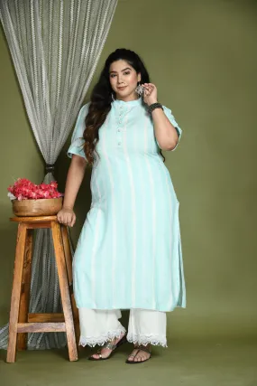 Plus Size Plus Size Striped Sea Green Kurta