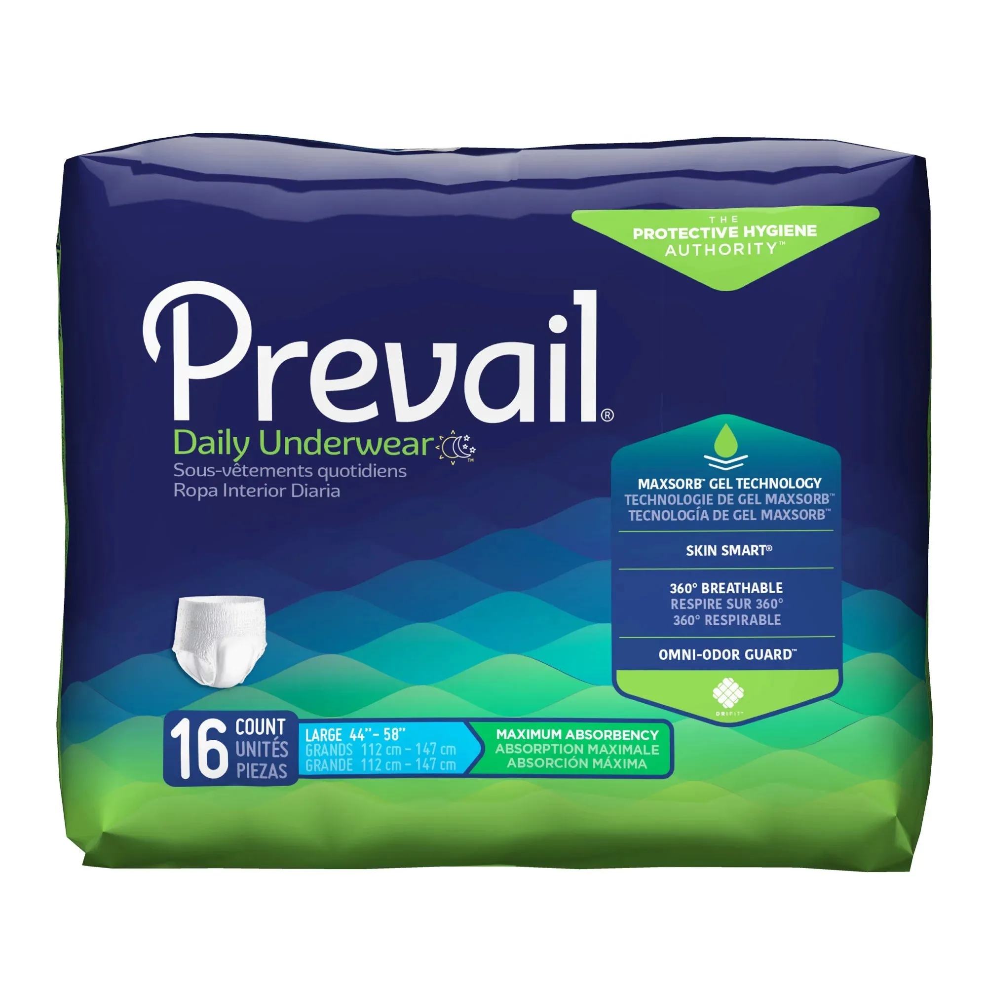 Prevail Adult Daily Disposable Underwear Pull Up Style Maximum Absorbency