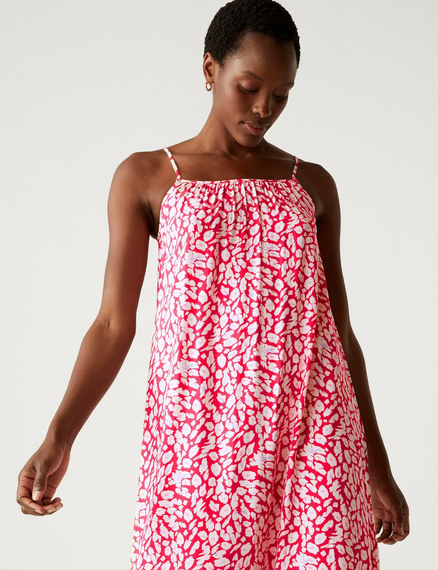 Printed Square Neck Midi Slip Dress