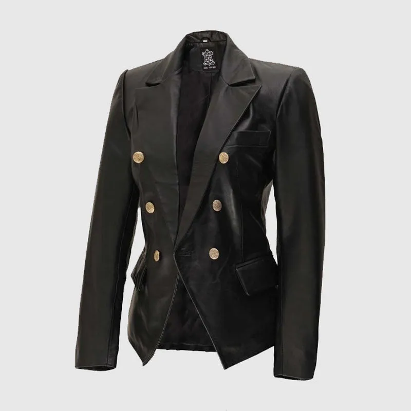 Purchase Best Style Womens Black Leather Blazer Jacket For Sale