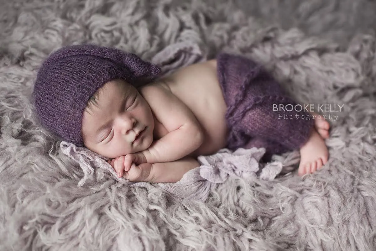 Purple Mohair Knot Hat and Shorts Set