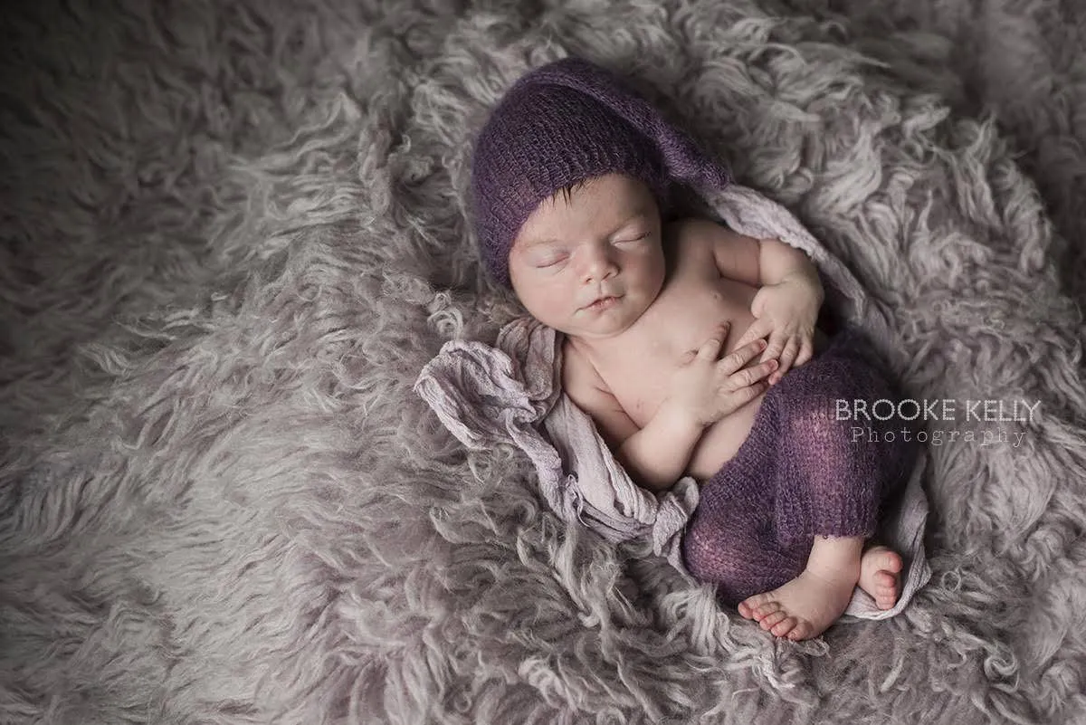 Purple Mohair Knot Hat and Shorts Set