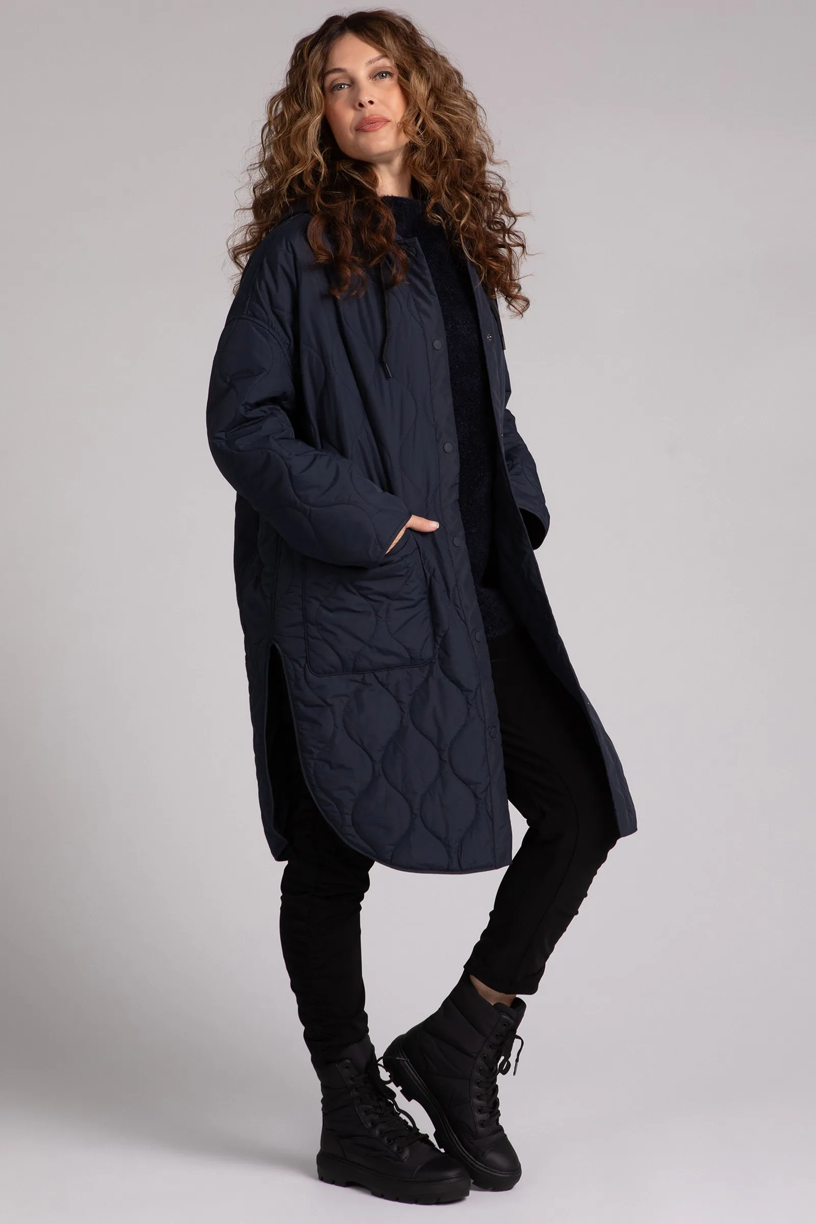 Quilted Maxi Shacket | Navy