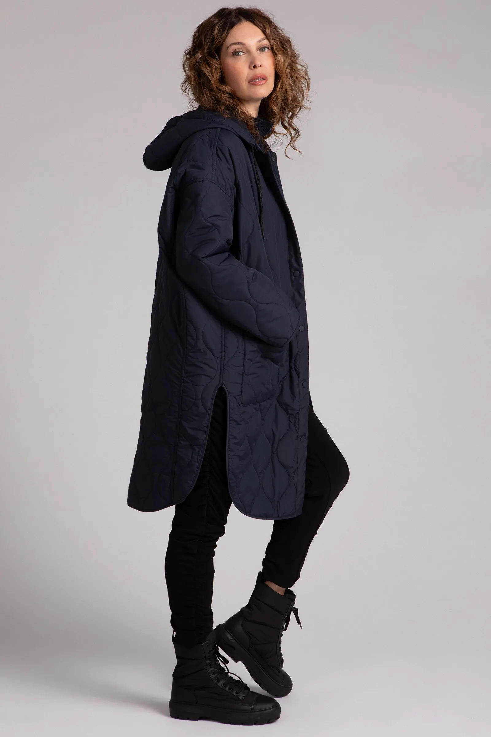 Quilted Maxi Shacket | Navy