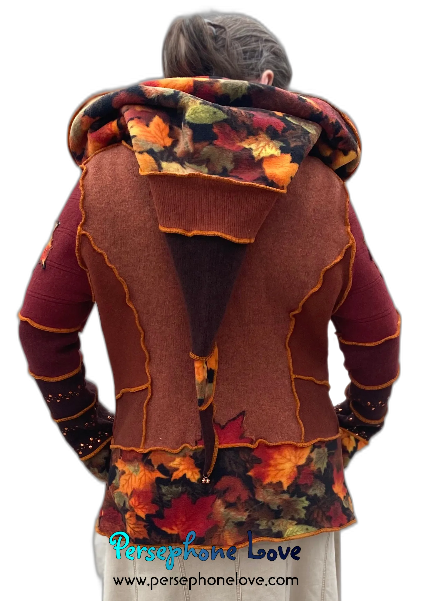 "Sparks" Katwise style embroidered/felted/sequins 100% cashmere patchwork hoodie-2547