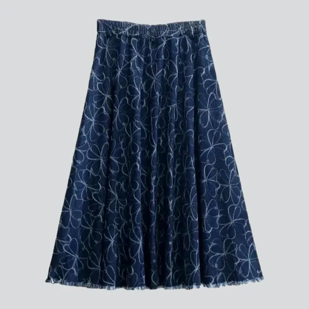 Raw-hem boho jeans skirt for ladies