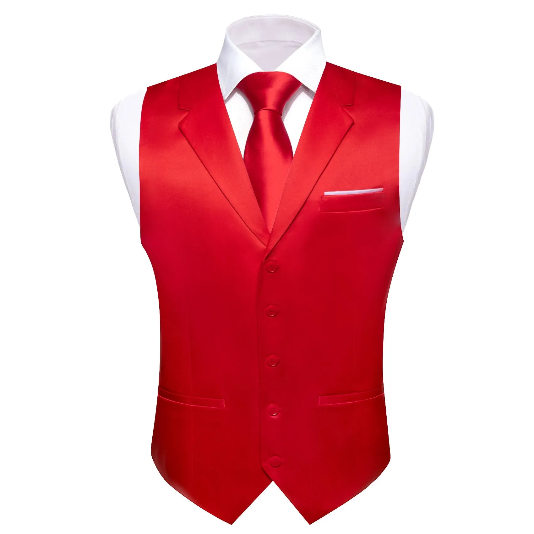 Red Solid Jacquard Men's Collar Vest