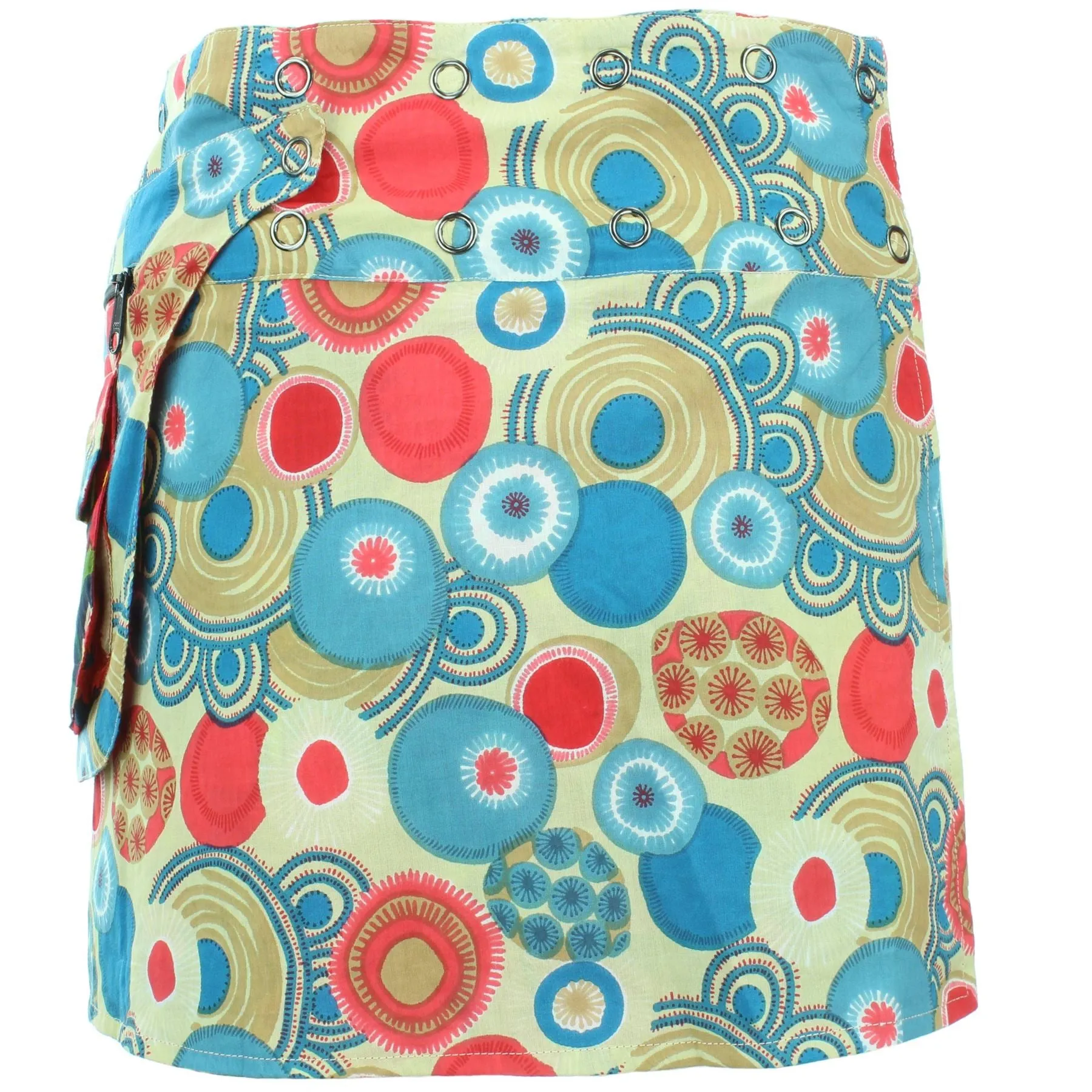 Reversible Popper Wrap Mini Skirt - Abstract Floral / Swirls & Spheres