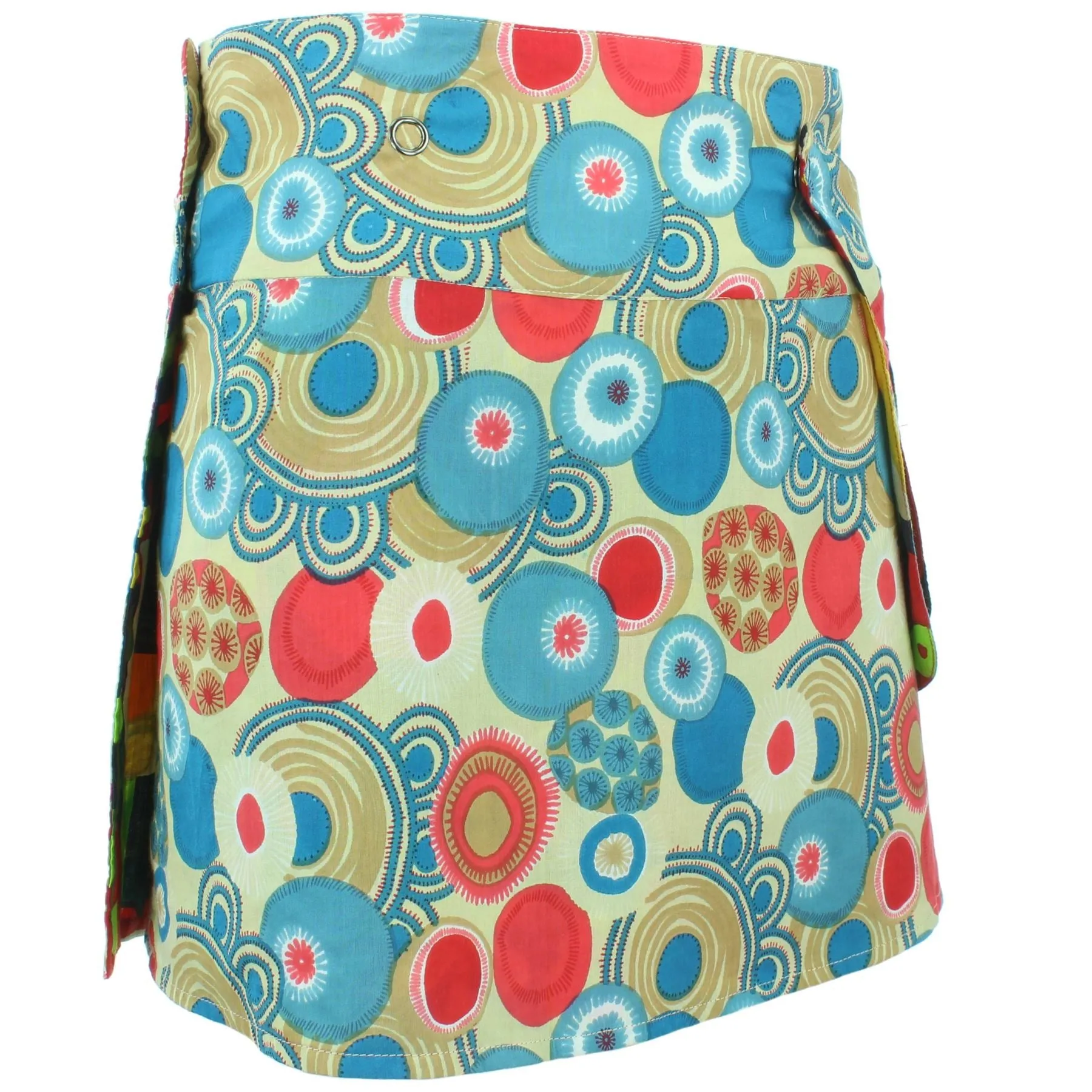 Reversible Popper Wrap Mini Skirt - Abstract Floral / Swirls & Spheres