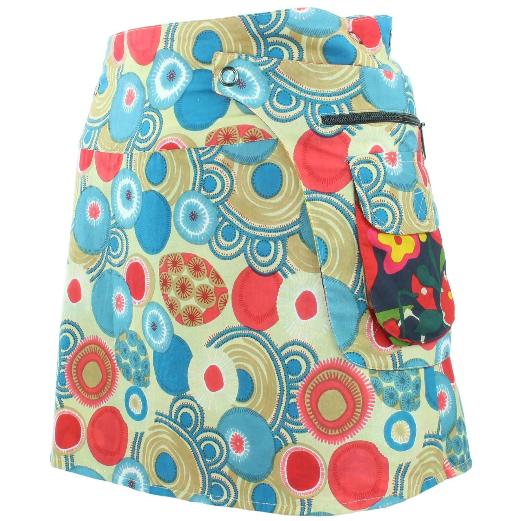 Reversible Popper Wrap Mini Skirt - Abstract Floral / Swirls & Spheres