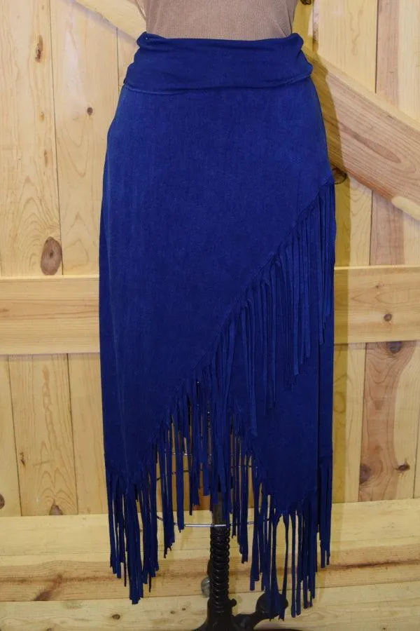 Rhonda Stark Women's Navy Asymmetrical Fringe Knit Skirt 580NV