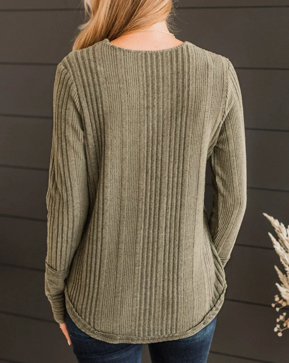 Ribbed Long Sleeve V-Neck Top