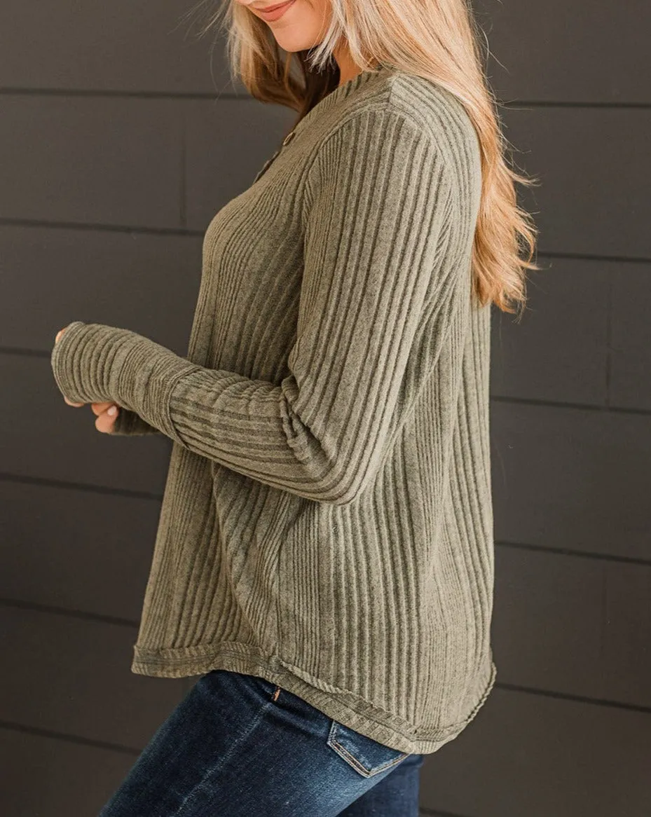 Ribbed Long Sleeve V-Neck Top