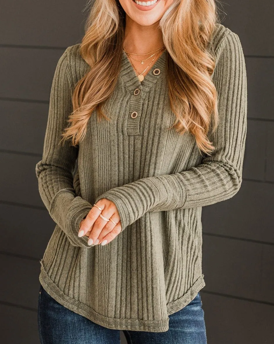 Ribbed Long Sleeve V-Neck Top