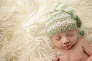 Sage Green and Cream Newborn Mohair Pixie Baby Hat