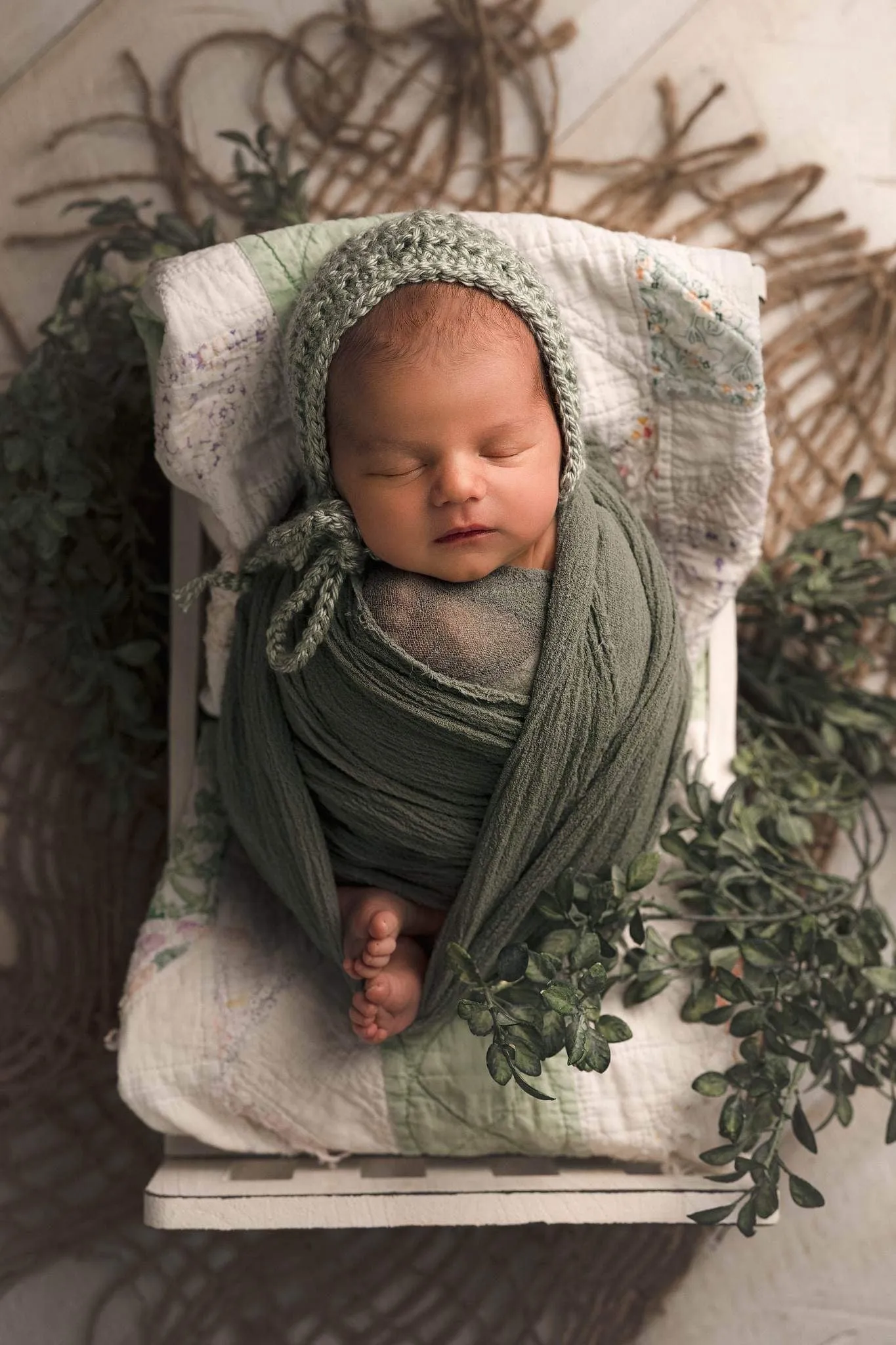 Sage Green Emma Baby Bonnet Hat Newborn Photography Prop