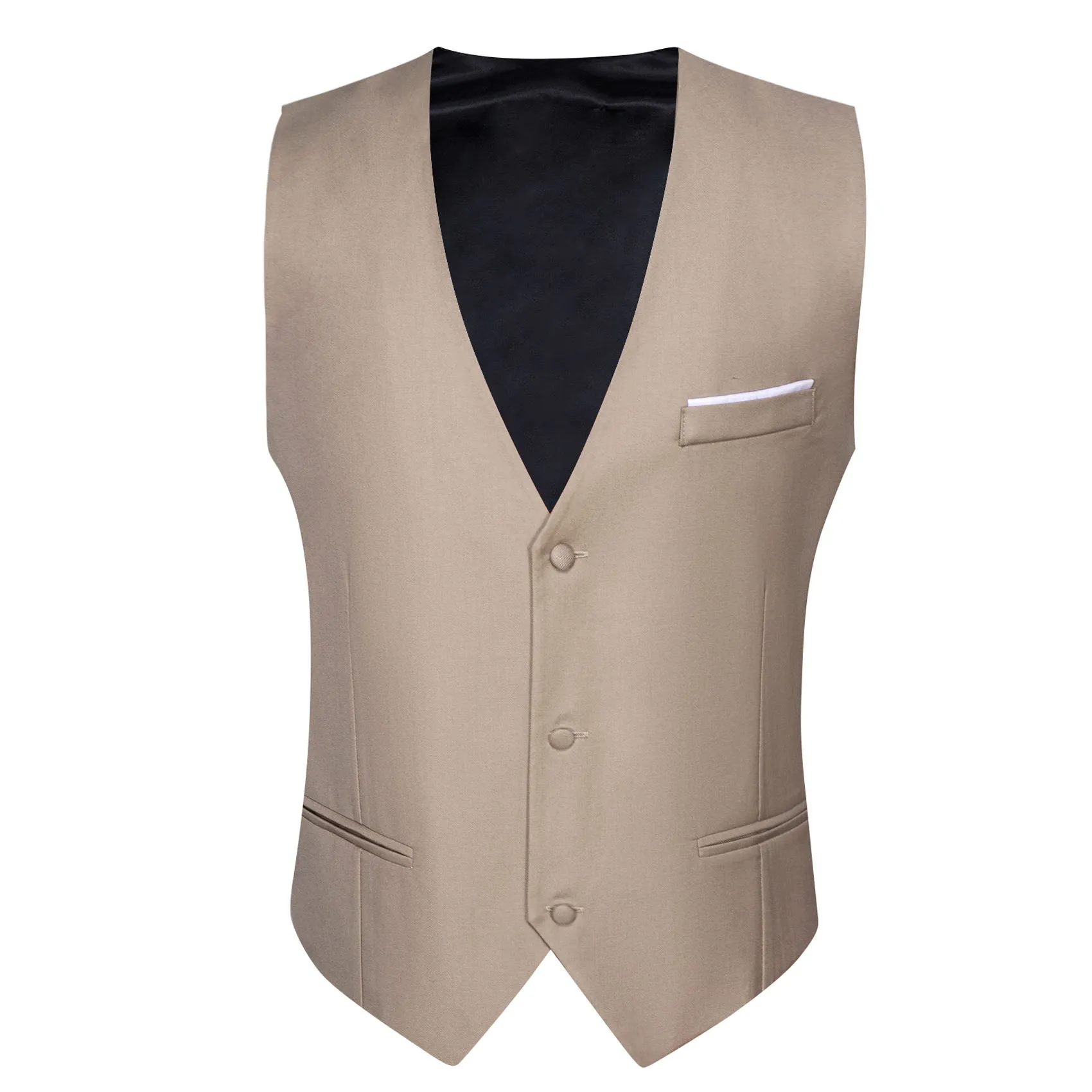 Sand Solid Silk Men's V-Neck Business Vest