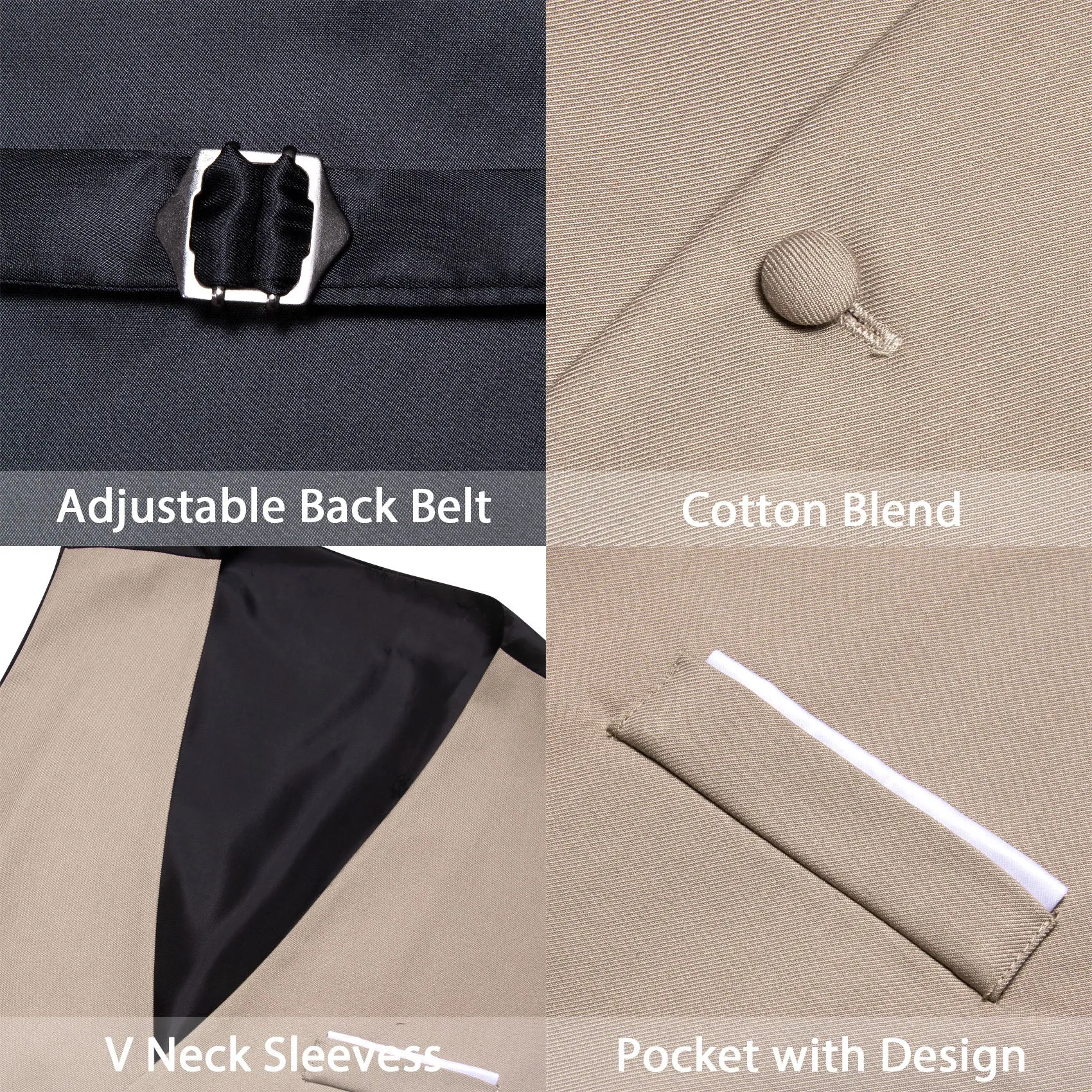 Sand Solid Silk Men's V-Neck Business Vest