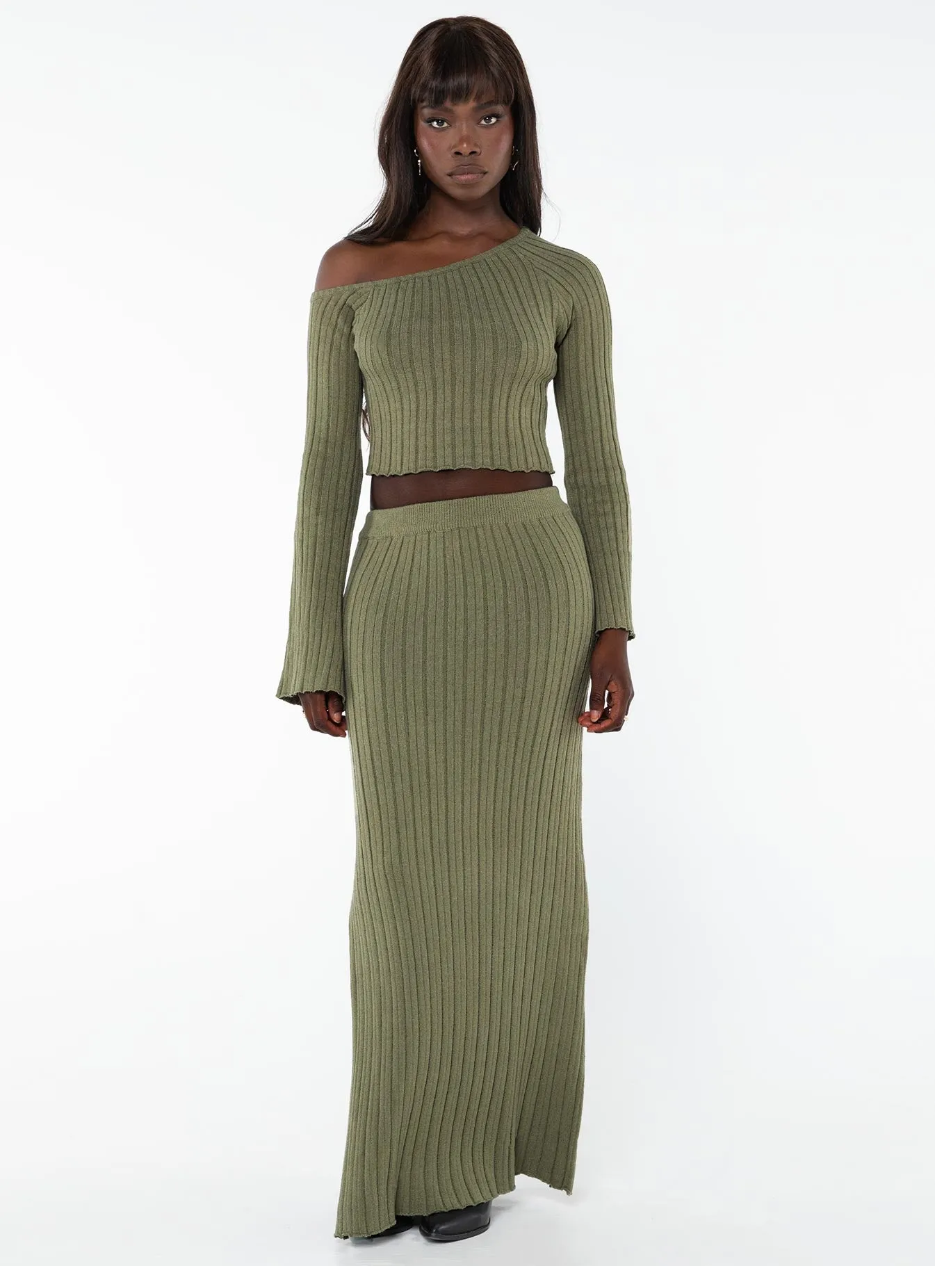 Santorini Knit Maxi Skirt Green