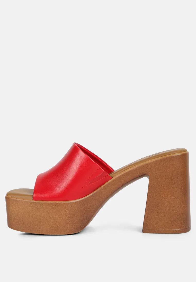 SCANDAL Slip on Block Heel Sandals in Red