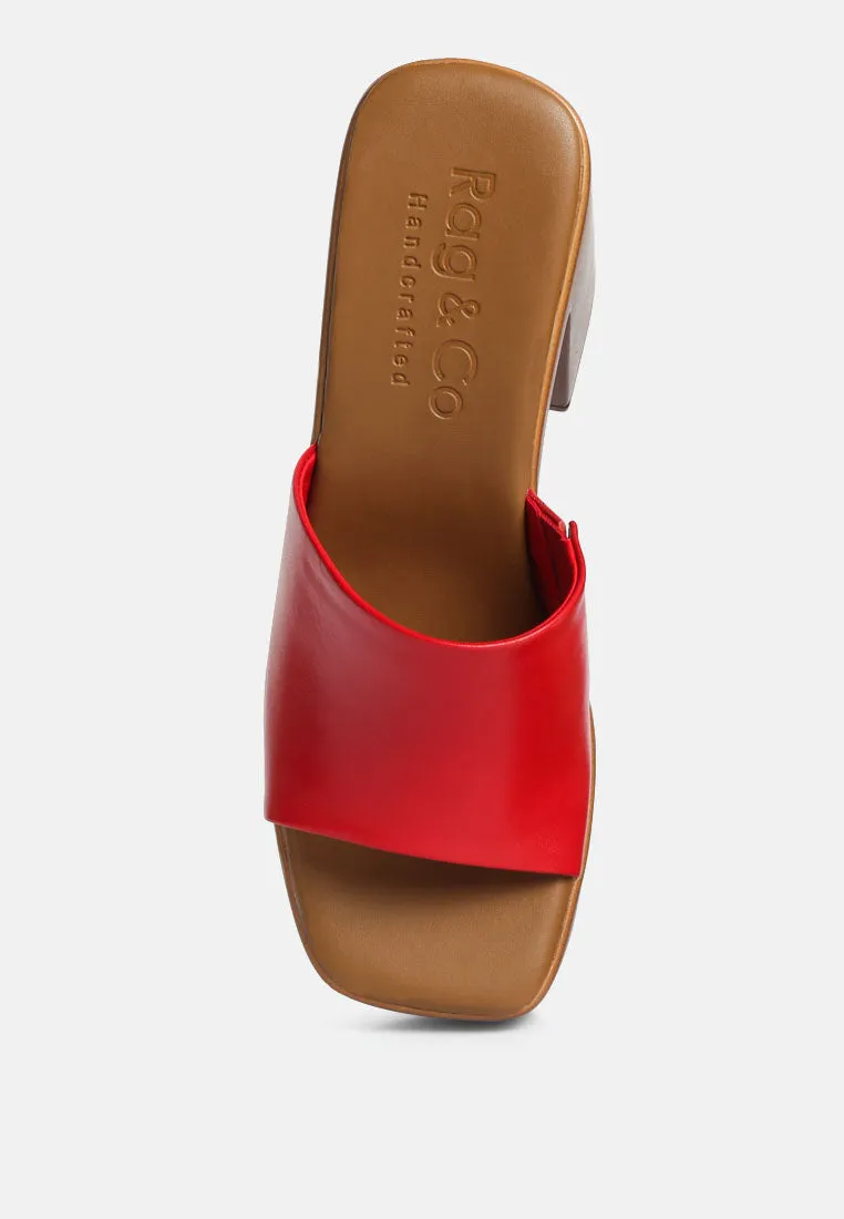 SCANDAL Slip on Block Heel Sandals in Red