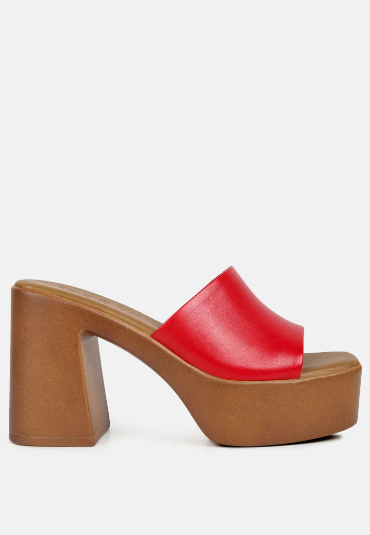 SCANDAL Slip on Block Heel Sandals in Red