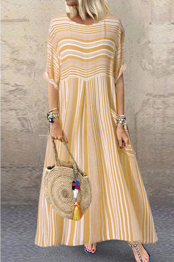 Scoop Striped Pocket Maxi Dress