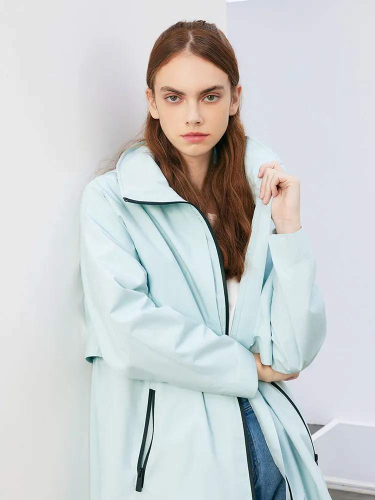 Sea Blue Slim Hooded Trench Coat