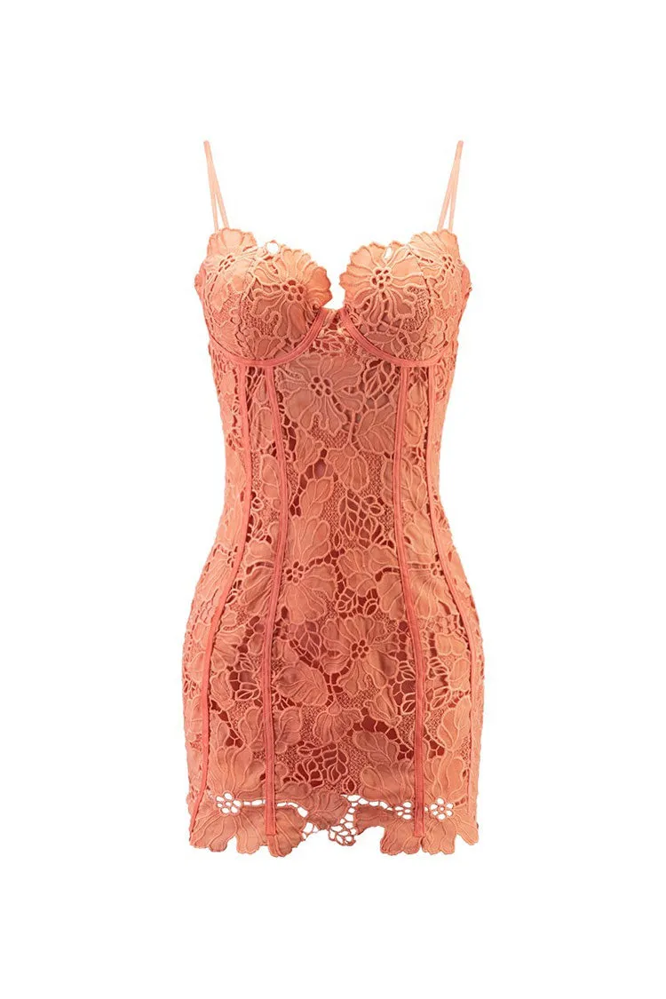 Sexy Guipure Lace Spaghetti Strap Bustier Bodycon Vacation Mini Sundress