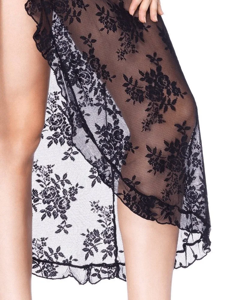 Sheer Black Lace Me Up Dress