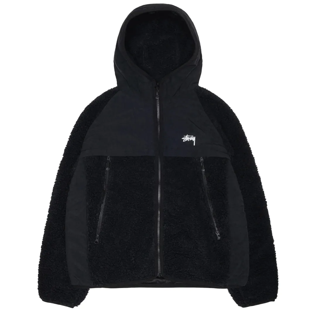 SHERPA PANELED HOODED JACKET BLACK