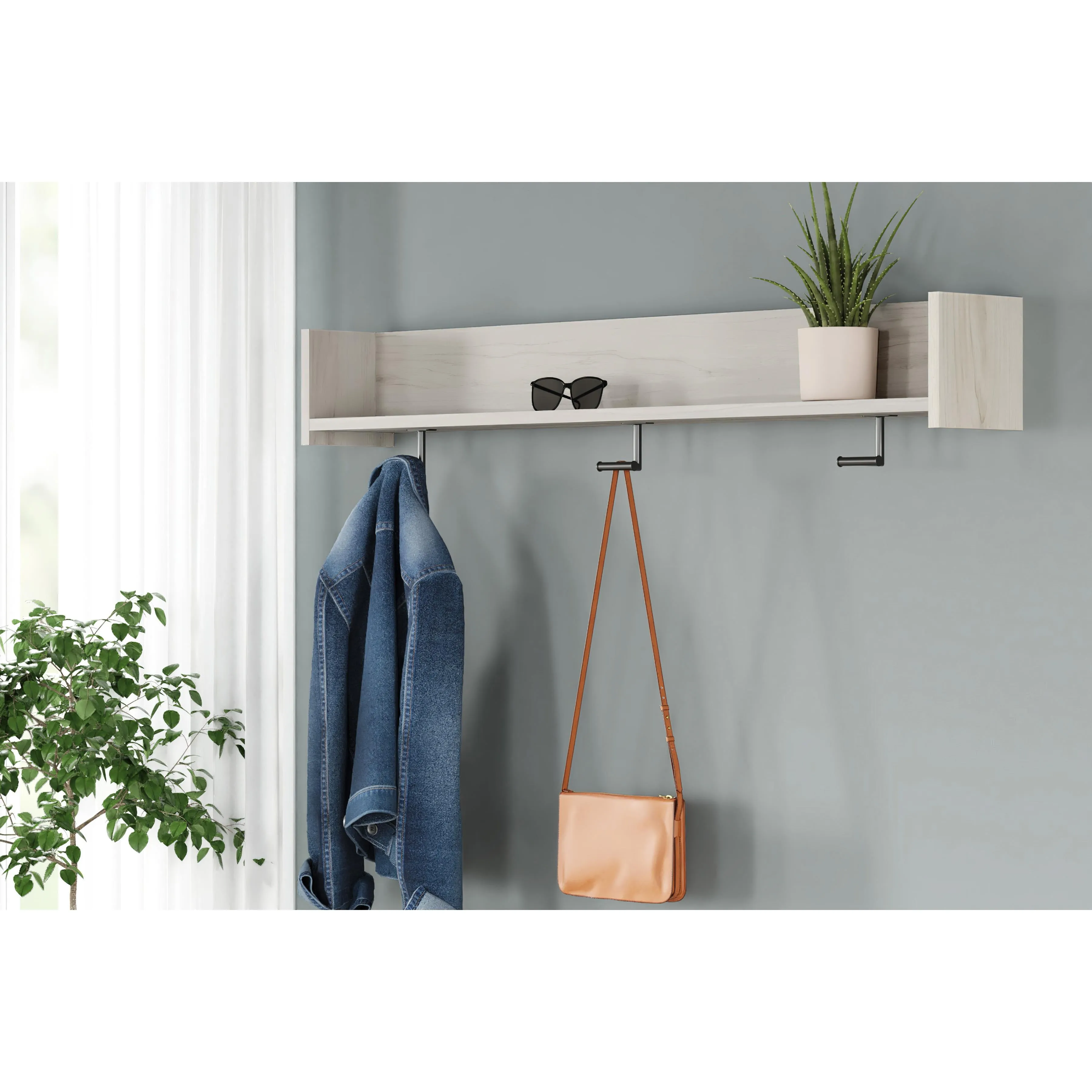 Signature Design by Ashley Socalle EA1864-151 Wall Mounted Coat Rack with Shelf