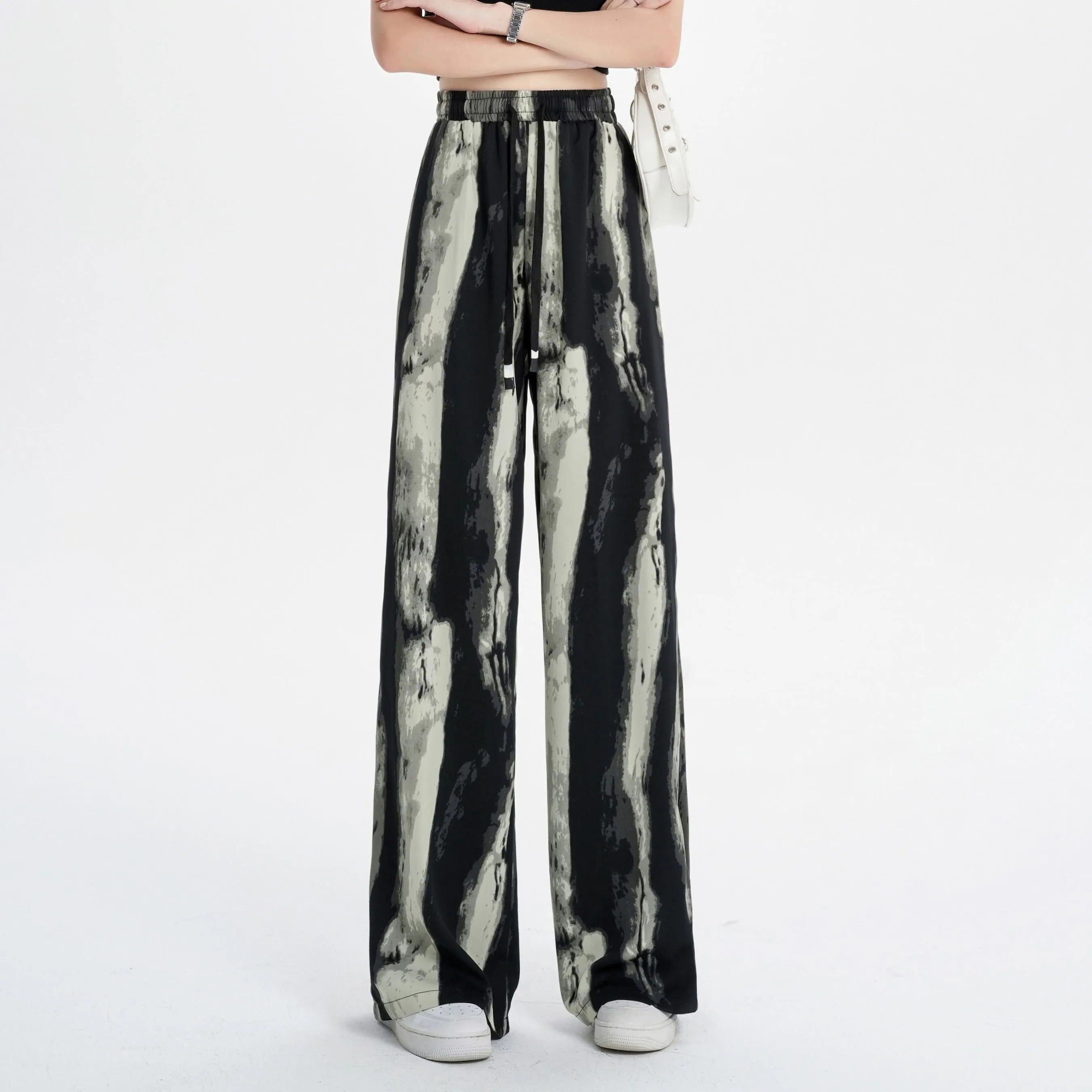 Silky Slimming High-Waisted Draping Ink Wash Painting Straight Leg Thin Tie-Dye Pants