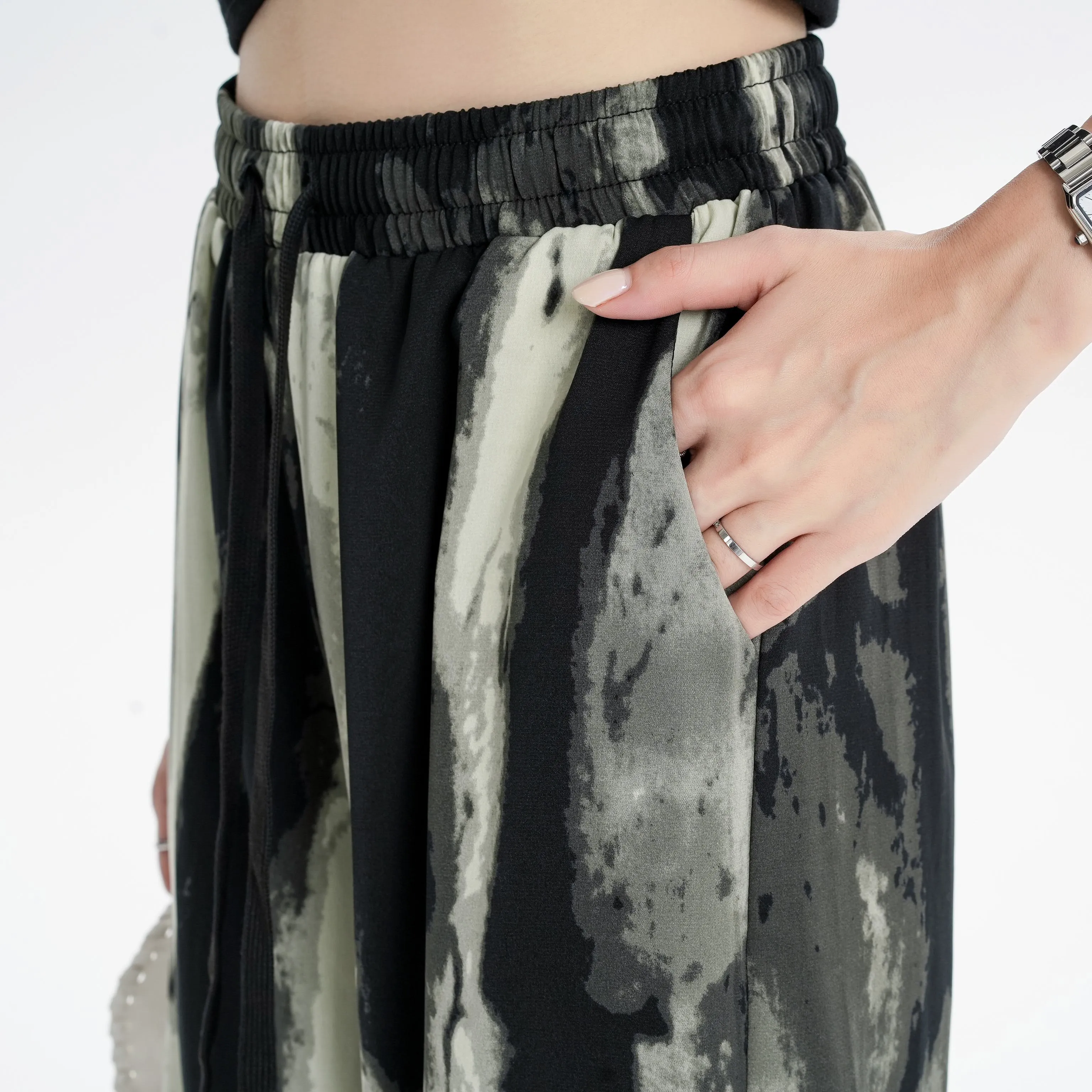 Silky Slimming High-Waisted Draping Ink Wash Painting Straight Leg Thin Tie-Dye Pants