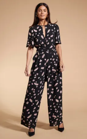 Silva Jumpsuit In Abstract Dot Sand On Black