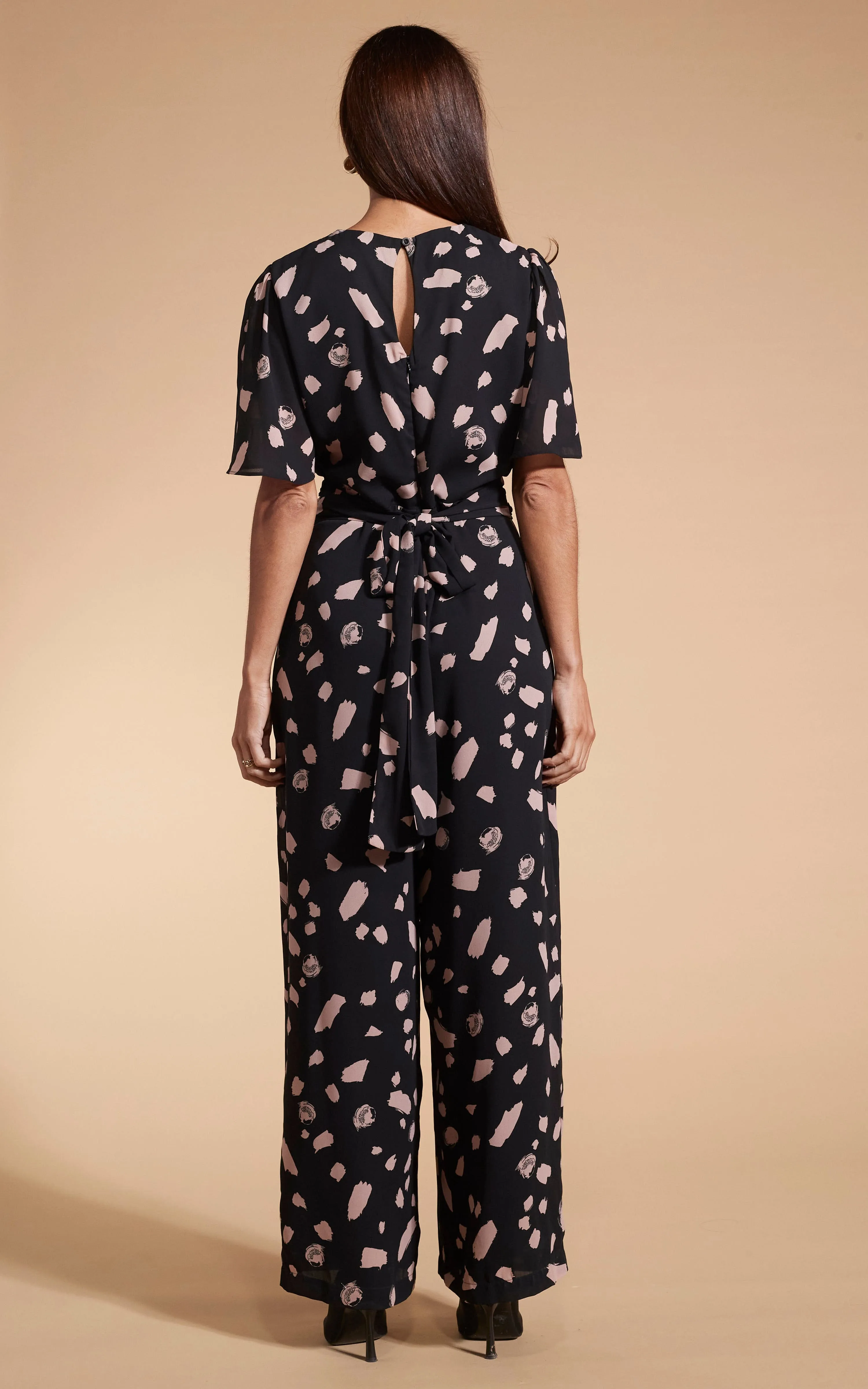 Silva Jumpsuit In Abstract Dot Sand On Black