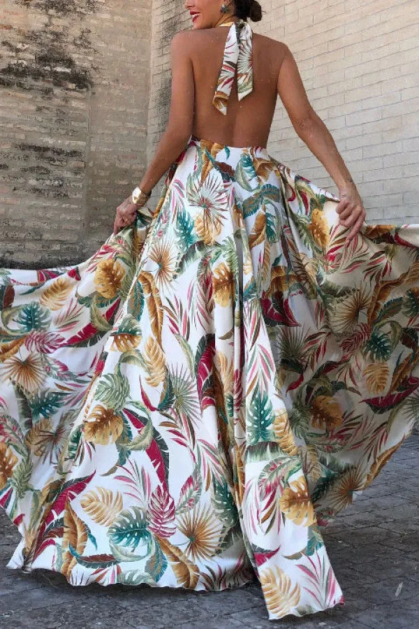 Sleeveless Halter Printed Maxi Dress