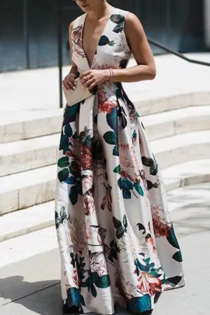 Sleeveless Vacation Floral Maxi Dress