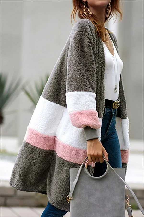 Soft Heart Long Fleece Cardigan - Gray