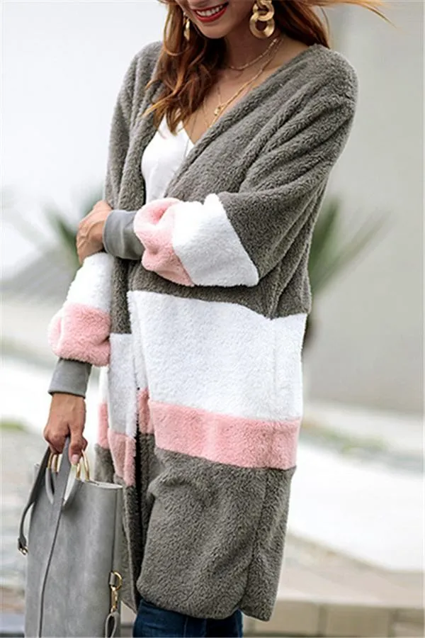 Soft Heart Long Fleece Cardigan - Gray