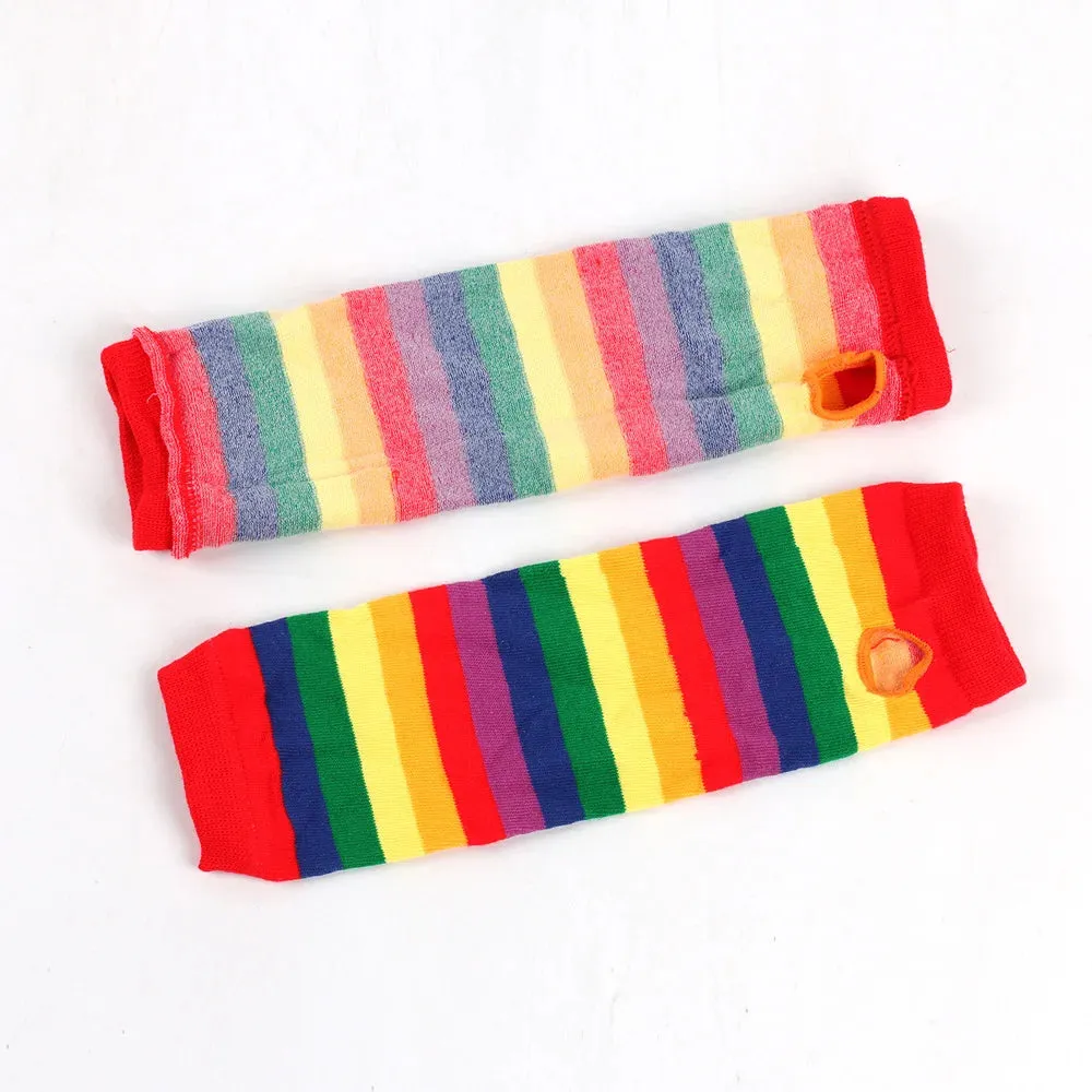 Sohiwoo Autumn Winter Rainbow Stockings Striped Socks Gloves Over Knee Socks Arm Sleeve School JK Uniform Women Halloween Christmas Gift