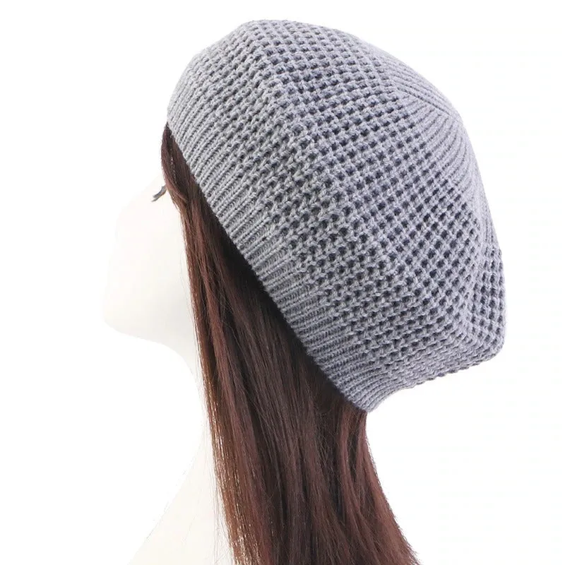 Solid Color Hollow and Knitted Beret Hats for All Seasons